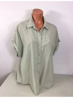 Tilley Shirt Button Front Green Stripe Womens 2XL